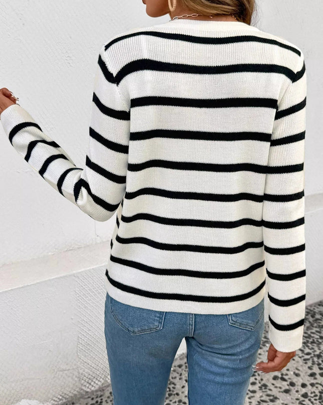 Striped Button - Front Cardigan - Trendsi