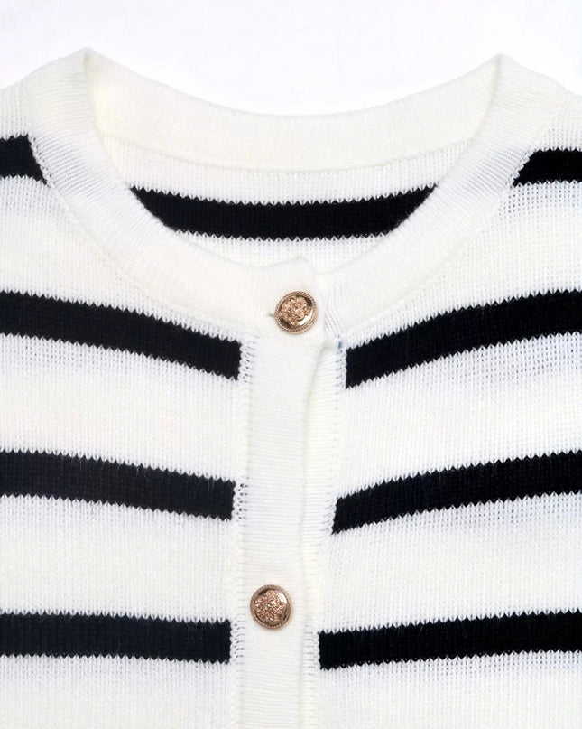 Striped Button - Front Cardigan - Trendsi