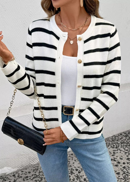 Striped Button - Front Cardigan - Trendsi