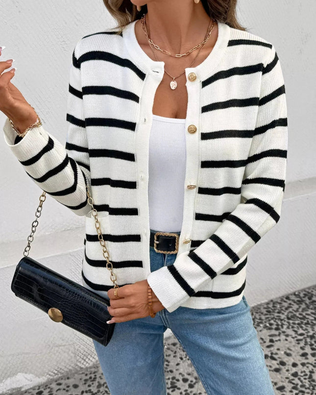 Striped Button - Front Cardigan - Trendsi