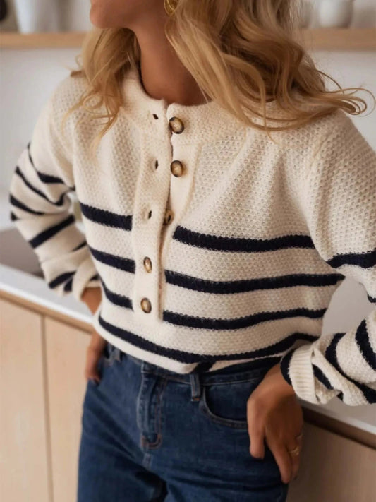 Striped Button-Front Sweater
