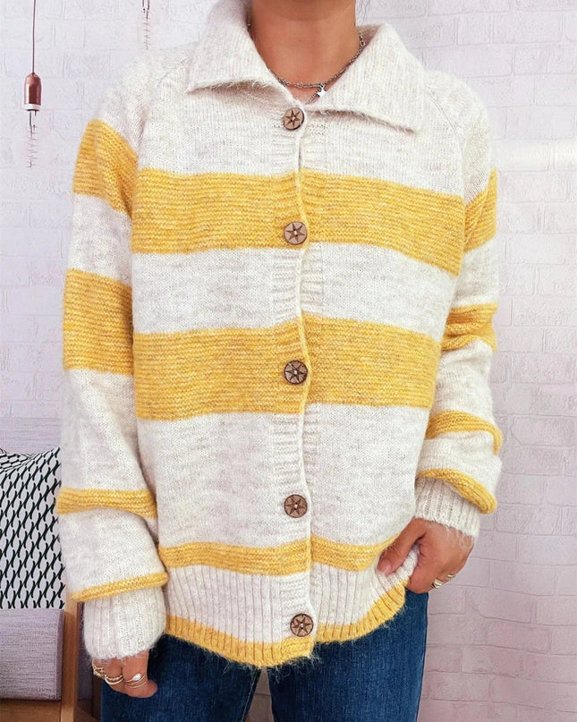 Striped Button - Up Cozy Cardigan - Trendsi