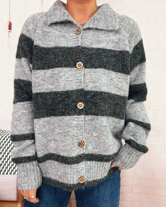Striped Button - Up Cozy Cardigan - Trendsi