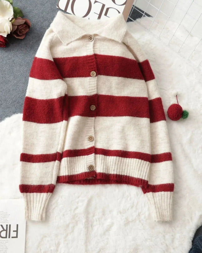 Striped Button - Up Cozy Cardigan - Trendsi