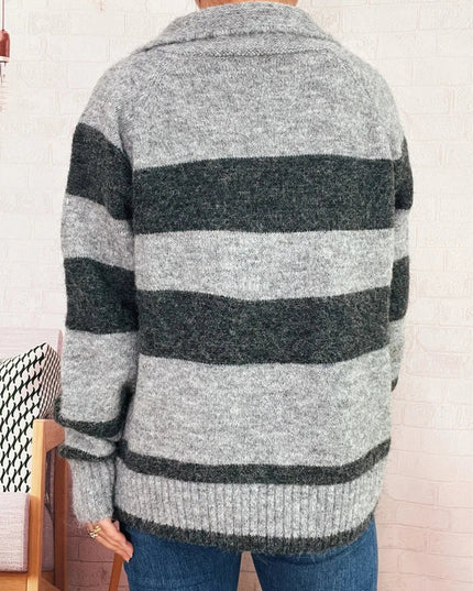 Striped Button - Up Cozy Cardigan - Trendsi