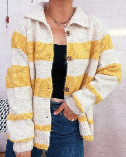 Striped Button - Up Cozy Cardigan - Trendsi