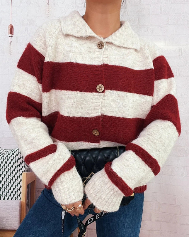 Striped Button - Up Cozy Cardigan - Trendsi