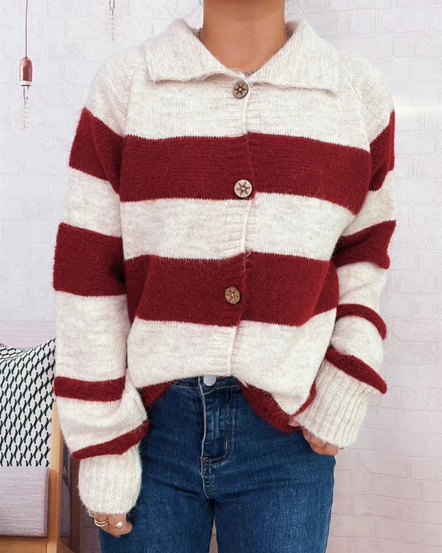 Striped Button - Up Cozy Cardigan - Trendsi