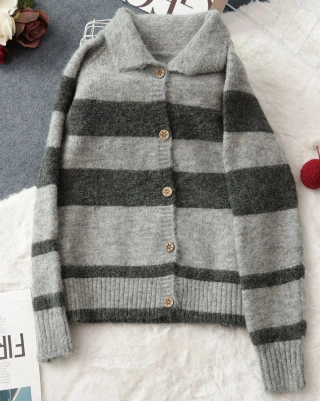 Striped Button - Up Cozy Cardigan - Trendsi