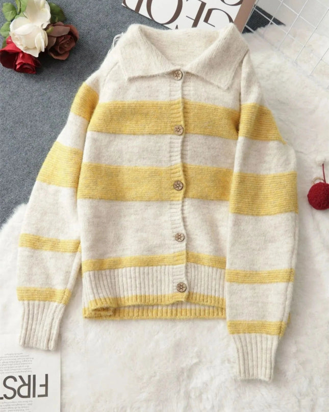 Striped Button - Up Cozy Cardigan - Trendsi