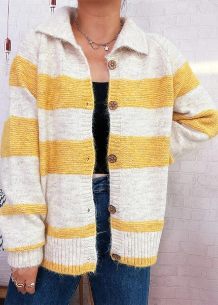 Striped Button - Up Cozy Cardigan - Trendsi