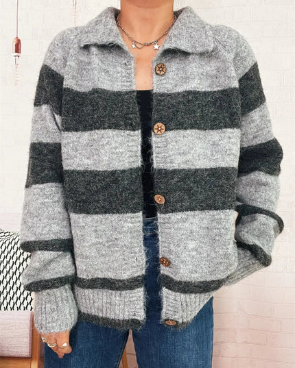 Striped Button - Up Cozy Cardigan - Trendsi