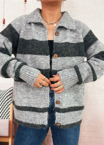 Striped Button - Up Cozy Cardigan - Trendsi