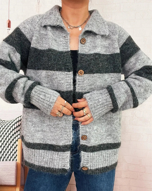 Striped Button - Up Cozy Cardigan - Trendsi
