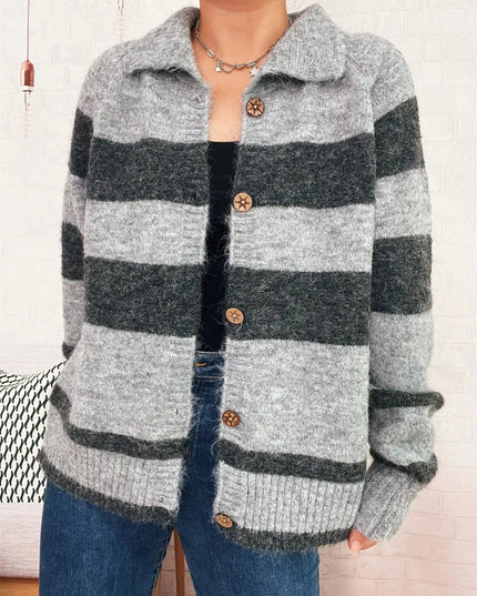 Striped Button - Up Cozy Cardigan - Trendsi
