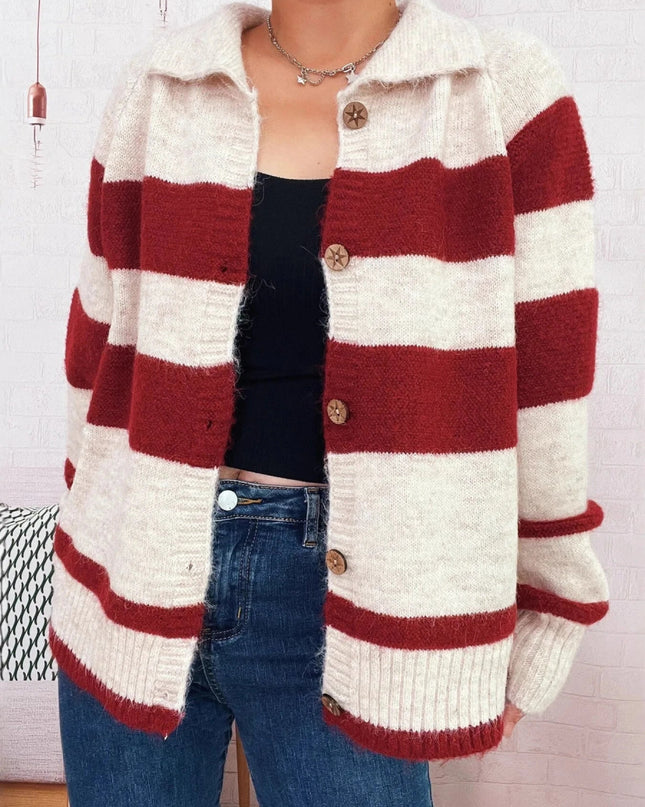 Striped Button - Up Cozy Cardigan - Trendsi