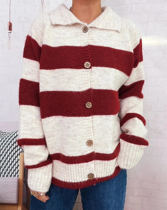 Striped Button - Up Cozy Cardigan - Trendsi
