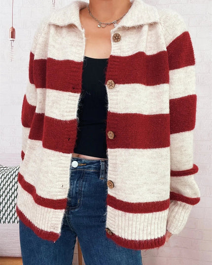 Striped Button - Up Cozy Cardigan - Trendsi