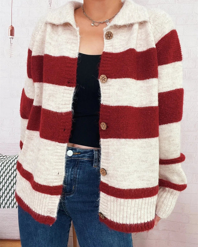 Striped Button - Up Cozy Cardigan - Trendsi