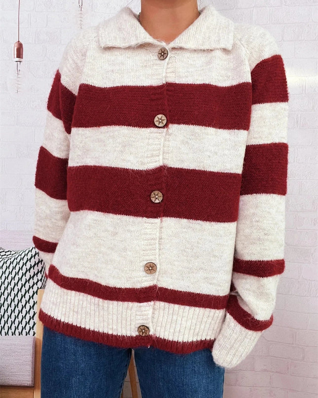 Striped Button - Up Cozy Cardigan - Trendsi