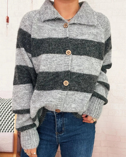 Striped Button - Up Cozy Cardigan - Trendsi