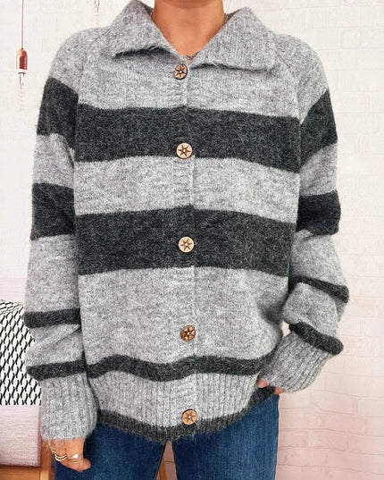 Striped Button - Up Cozy Cardigan - Trendsi