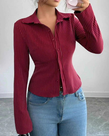 Striped Button - Up Fitted Shirt - Trendsi