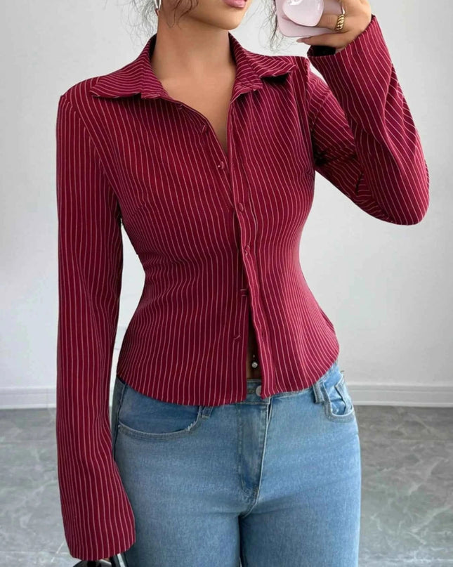 Striped Button - Up Fitted Shirt - Trendsi