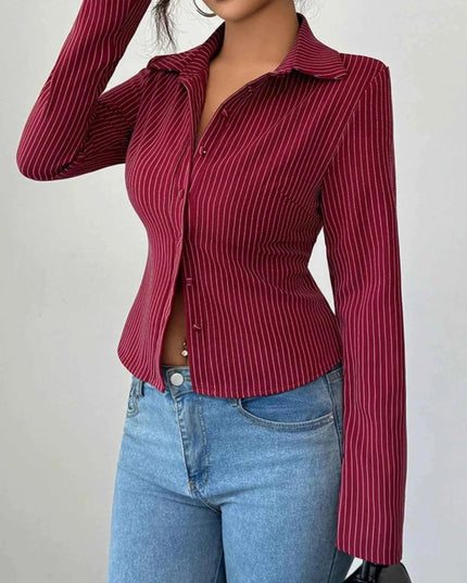 Striped Button - Up Fitted Shirt - Trendsi