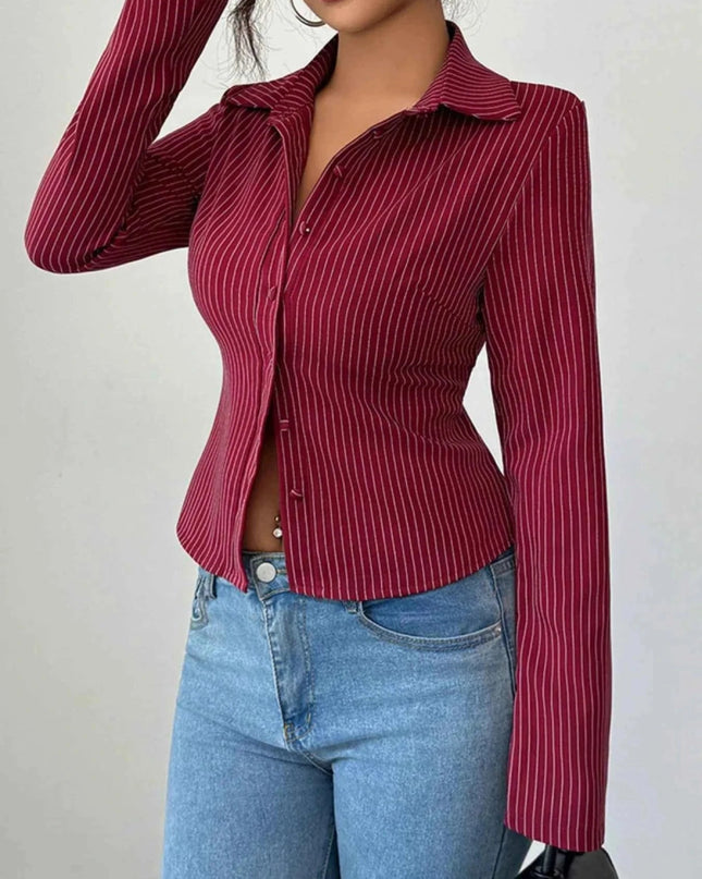 Striped Button - Up Fitted Shirt - Trendsi