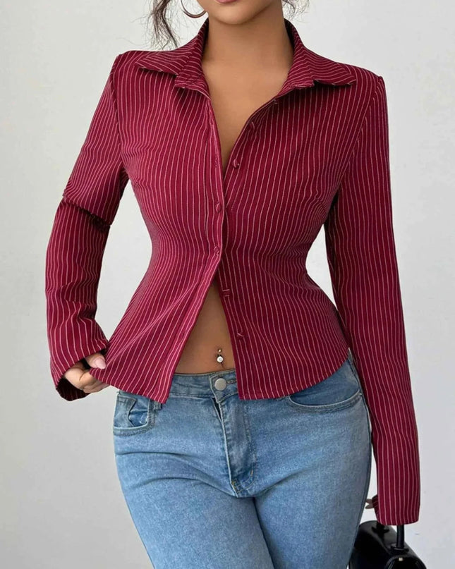Striped Button - Up Fitted Shirt - Trendsi