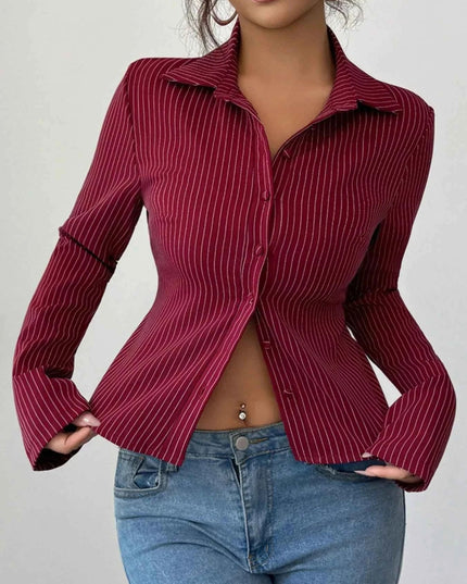 Striped Button - Up Fitted Shirt - Trendsi