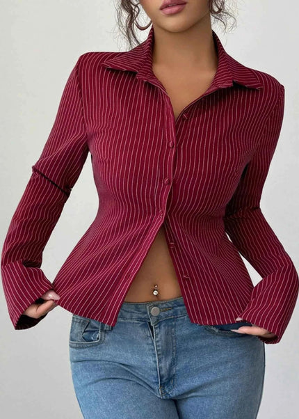 Striped Button - Up Fitted Shirt - Trendsi