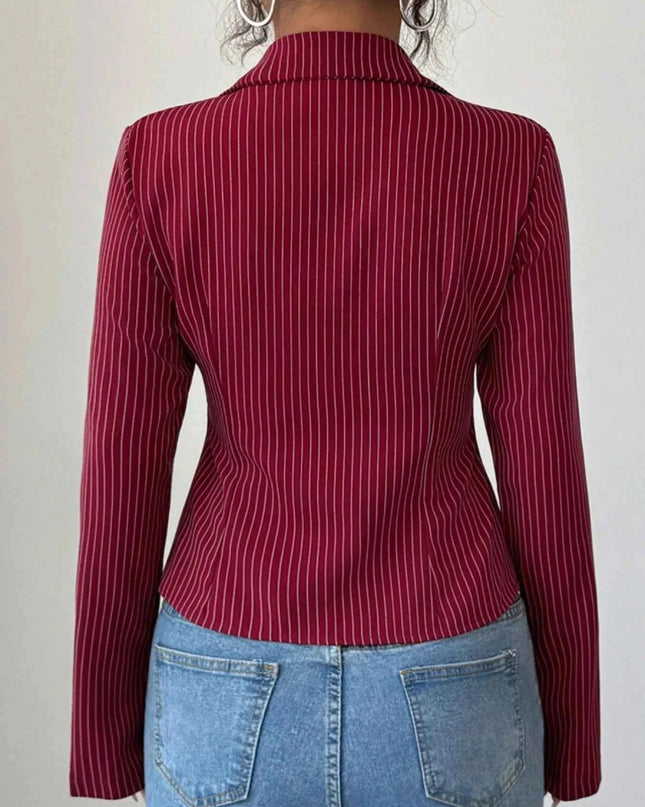 Striped Button - Up Fitted Shirt - Trendsi