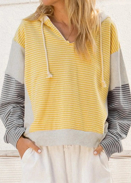 Striped Color Block Hoodie with Drawstring - Trendsi