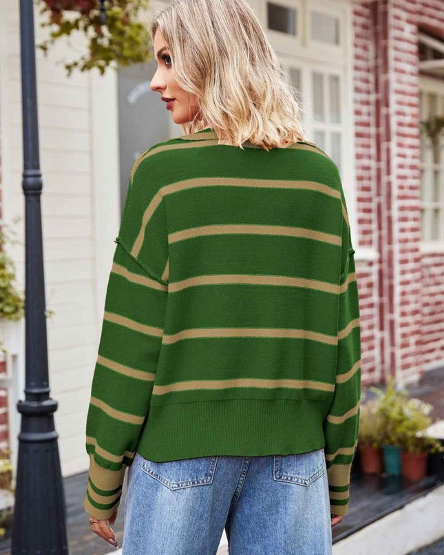 Striped Johnny Collar Sweater