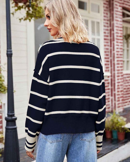 Striped Johnny Collar Sweater
