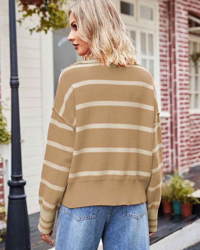 Striped Johnny Collar Sweater
