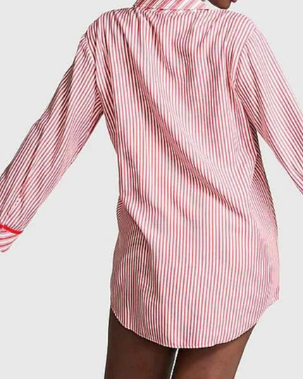 Striped Long Sleeve Button - Up Shirt - Trendsi