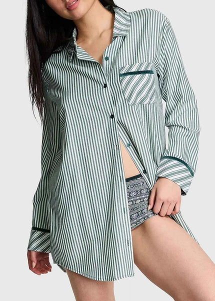 Striped Long Sleeve Button - Up Shirt - Trendsi