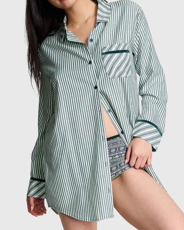 Striped Long Sleeve Button - Up Shirt - Trendsi