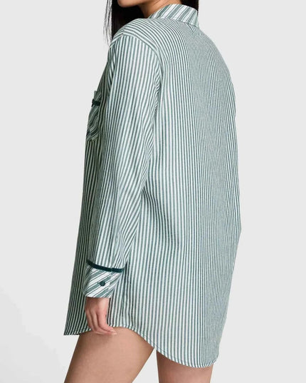 Striped Long Sleeve Button - Up Shirt - Trendsi