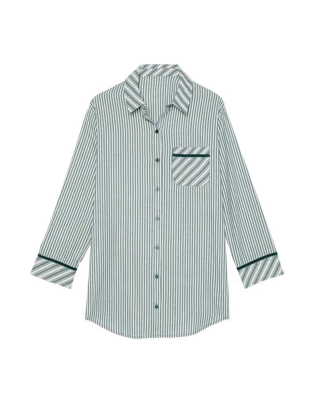 Striped Long Sleeve Button - Up Shirt - Trendsi