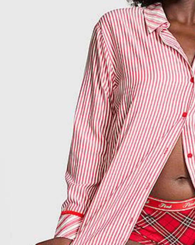 Striped Long Sleeve Button - Up Shirt - Trendsi