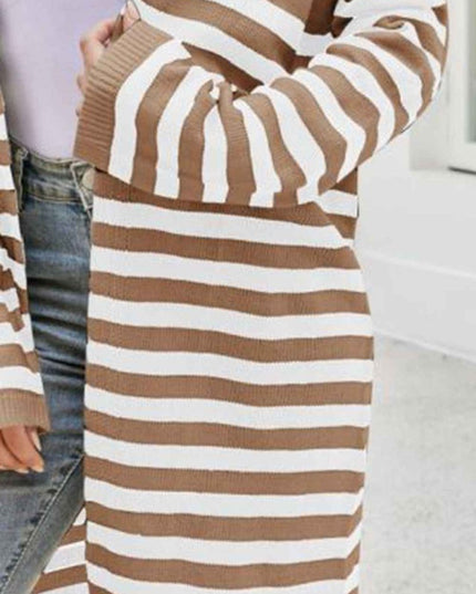 Striped Open Front Longline Cardigan - Trendsi