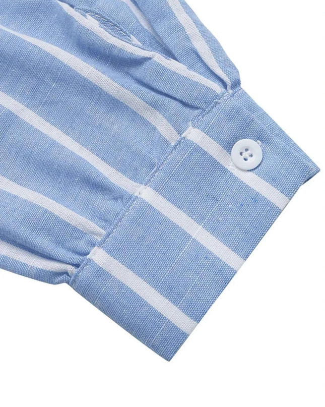 Striped Oversized Button - Down Shirt - Trendsi