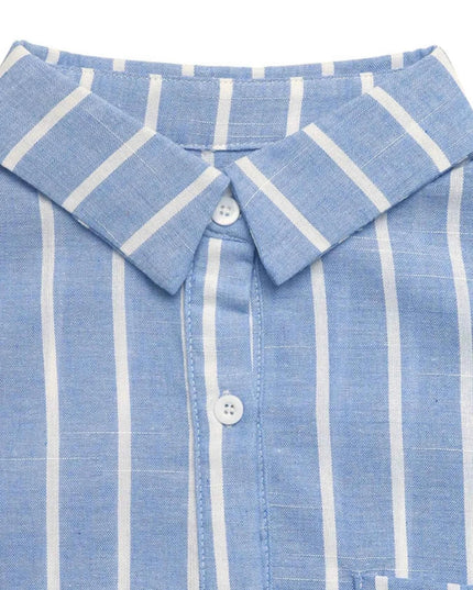 Striped Oversized Button - Down Shirt - Trendsi