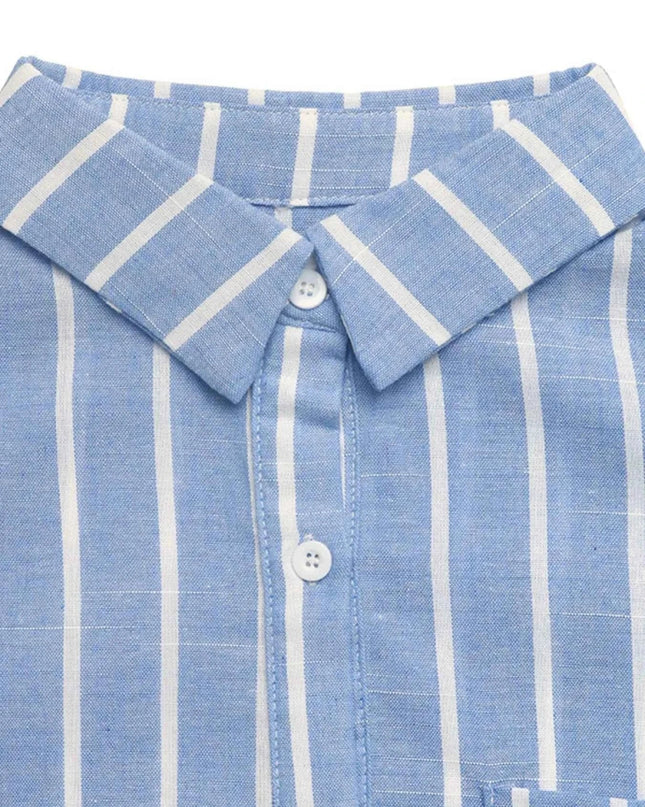 Striped Oversized Button - Down Shirt - Trendsi