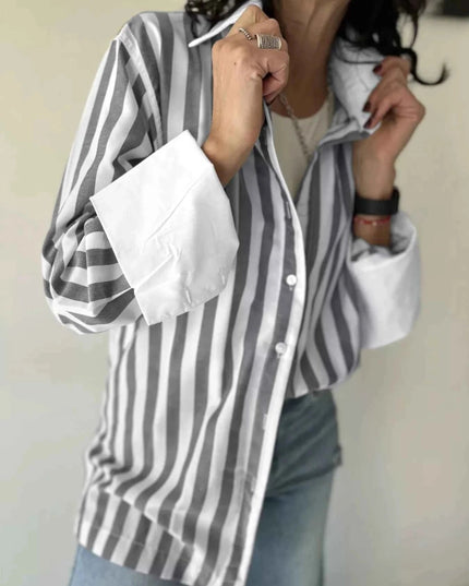 Striped Oversized Button - Up Shirt - Trendsi