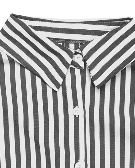 Striped Oversized Button - Up Shirt - Trendsi